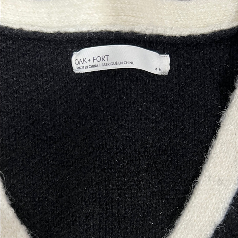 OAK + FORT Black Cardigan Cream Trim Old Money Chic Chanel Inspired Size M - Picture 2 of 6